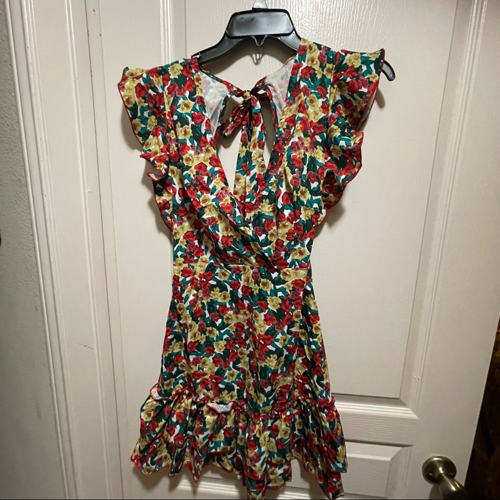 Colorful Ruffled Backless Floral Dress - Picture 4 of 6